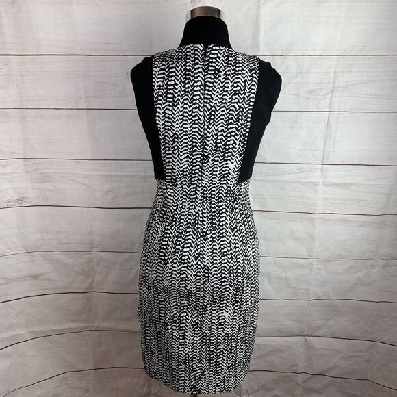 DKNY Dress Bodycon Slim 2 XS Black White zipper Stretch zigzag animal Colorblock - Picture 7 of 16